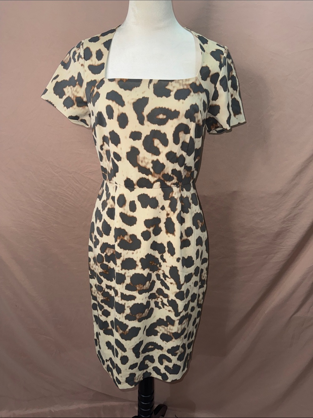 NWOT Banana Republic Leopard-Print Midi Dress in Cream and Black